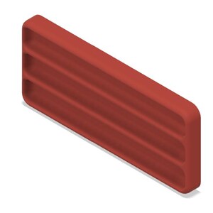 May include: A red plastic organizer with three compartments. The organizer is designed to hold small items, such as pens, pencils, or other office supplies.