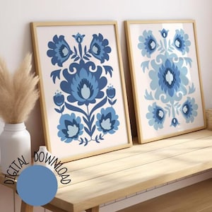 Skandinavische Wandkunst, Blaue skandinavische Wandkunst, nordischer Kunstdruck, druckbare skandinavische Kunst, norwegische Drucke, skandinavische Volkskunst
