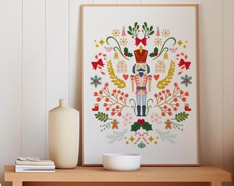 Nutcracker Wall Art, Christmas Print, Christmas Wall Art, Nutcracker Print, 12 Days Print, Festive Christmas Print, Christmas Floral Print,