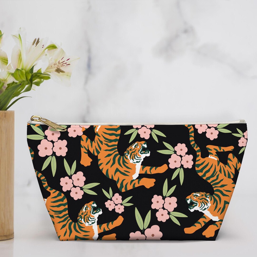 Floral Tiger Face Zip Pouch main image 1