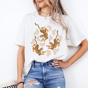 Boho Tiger Graphic Tee: Vintage Botanical Jungle Shirt