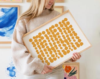 Orange Polka Dot Art Print: Retro Modern Abstract Wall Art, Polka Dot Wall Art, Abstract Circles Print,