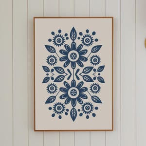 Scandinavian Floral Art Print: Nordic Folk Art, Modern Farmhouse Decor