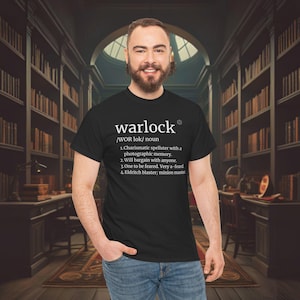 Funny Warlock Definition T Shirt | DND Player Gift | Dungeons and Dragons RPG Class Tee | Eldritch Blaster Pact Magic Shirt