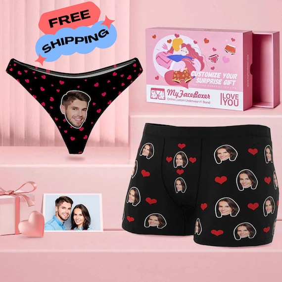 Custom Face Couple Matching Underwear Love Heart Personalized Funny  Underwear Valentine's Day Gift 