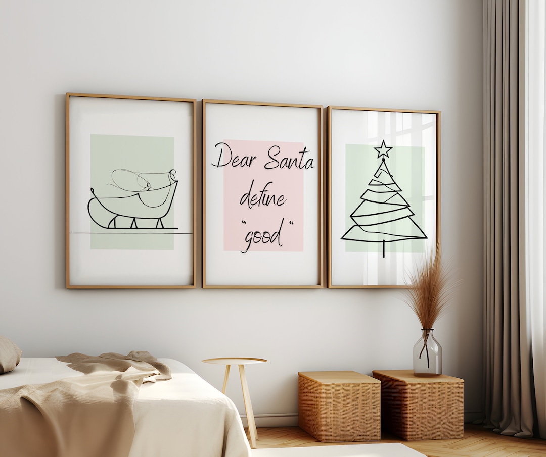 Christmas Wall Art Set of 3 Dear Santa Sleigh Christmas Tree Etsy