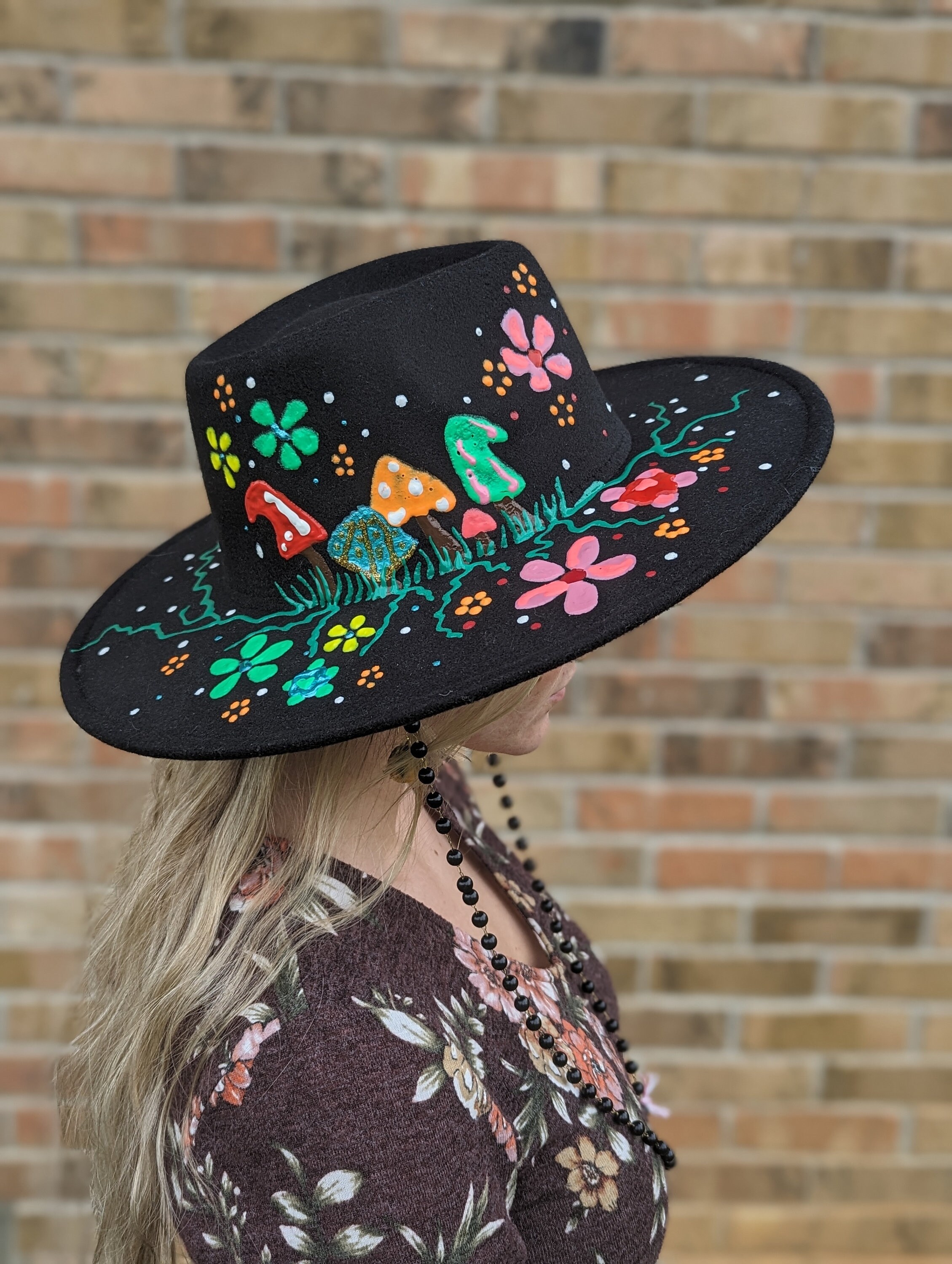 Tan Fedora Hat with Mushroom Design Mushroom Burned Hat, Mushroom Engraved Cowboy Hat, Mushroom  main image 4