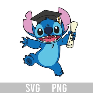 Puede incluir: Un personaje de dibujos animados azul con un gorro de graduación y sosteniendo un diploma. El personaje tiene ojos grandes y una amplia sonrisa.