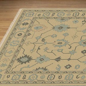 8x10 Hand knotted oushak rugs ,100% wool, Gold colour luxurious rug perfect for living,room bed room and lay the carpet anywhere.