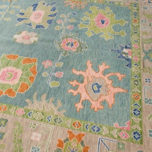 8x10 Hand knotted oushak rugs ,100% wool, pink blue antique rug,perfect for bedroom, guest room, dining table room,lay the carpet anywhere.