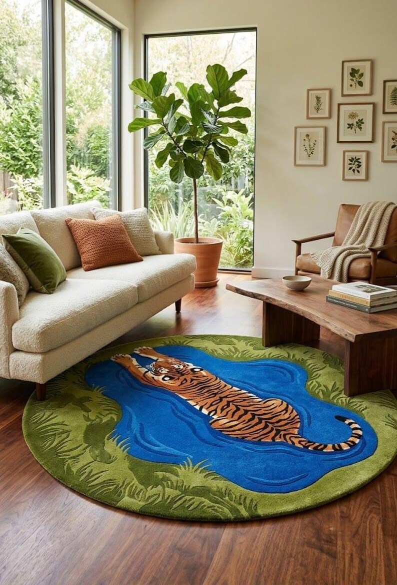 Starburst Rug Gold Tigerteppich, handgetufteter Wollteppich, Tierteppich, Dschungel ...