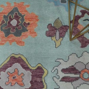 9x12 Hand knotted oushak rugs ,100% wool, blue colour luxurious rug perfect for living,room bed room and lay the carpet anywhere.