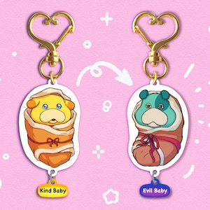 Oatchi and Moss Double-Sided Keychain | Kind Baby vs. Evil Baby