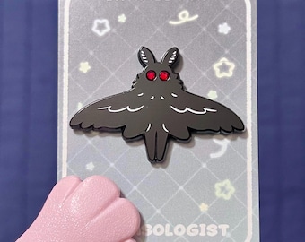 MOTHMAN Black Enamel Pin | Cryptid Pin with Rhinestones for Eyes
