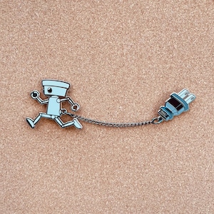 CHIBI-ROBO! Silver Enamel Pin with Chain
