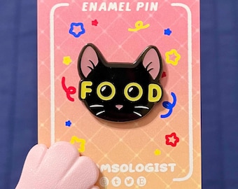 Black Cat Enamel Pin | Funny 'Food' Saying