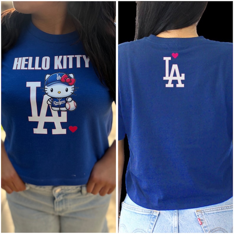Hello Kitty LA Dodgers unisex t-shirt, blue baseball shirt, world series champions image 2