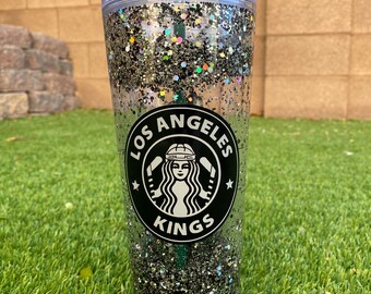 Custom Personalized LA Kings Inspired Snow Globe Starbucks 24oz Tumbler Acrylic Glitter NHL Hockey Cup Los Angeles