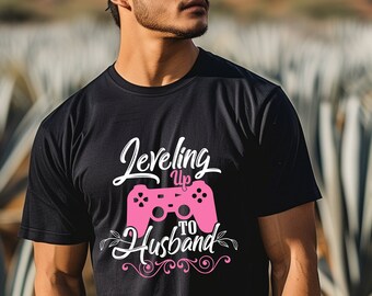 Husband Short Sleeve Tee, Leveling Up to Husband, Gamer shirt, Bachelor Party t-shirt, Groomsmen shirt