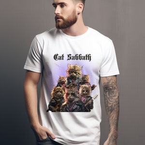Cat Rock band T-Shirt, Rock and Roll cat shirt, Bootleg 80&#39;s musical cat tee