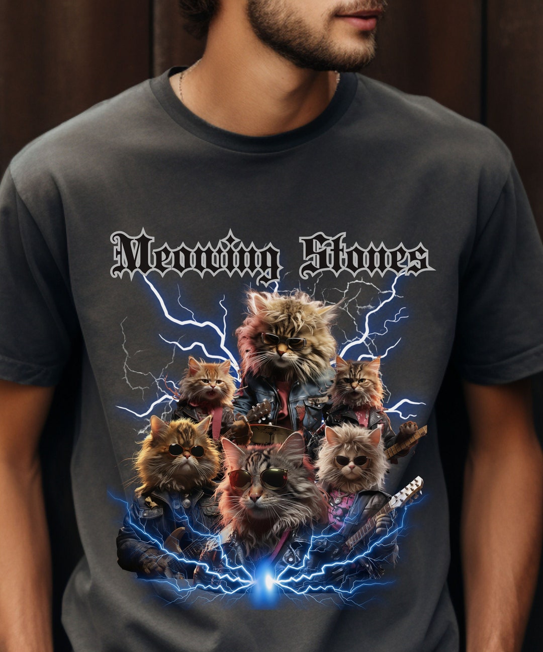 Unisex Cat Band T shirt Rock Band Tee Bootleg Cool Cat Shirt 80s Cat Rock Band Etsy