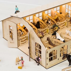 Horse Stable 12 stall+lighting+accesories for Schleich Papo Breyer horses pferde wooden barn toy pferdestall  accesories toys écurie chevaux