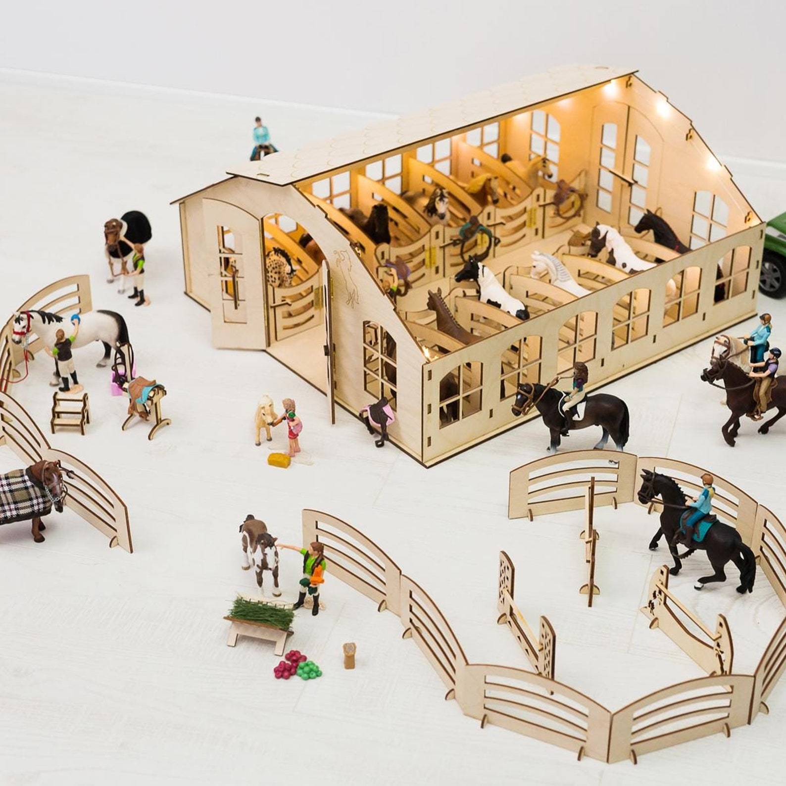 pferdestall spielzeug Horse Stable 12 Stall+lighting+accesories for Schleich Papo Breyer