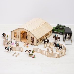 Horse Stable 12 stall+lighting+accesories for Schleich Papo Breyer horses pferde wooden barn toy pferdestall  accesories toys écurie chevaux