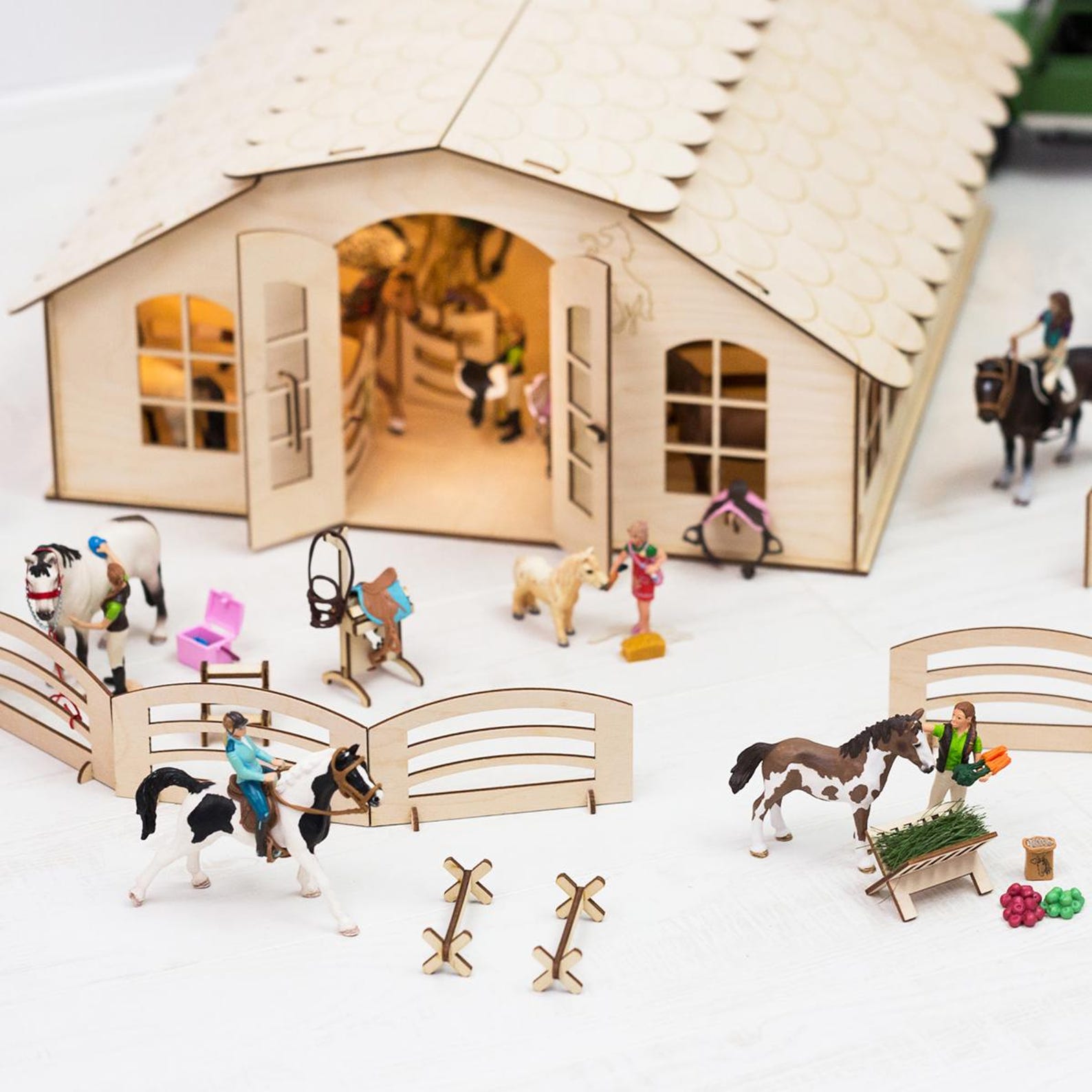 pferdestall spielzeug Pferdestall Spielzeug Zubehör für Schleich Papo Breyer Pferde 12er