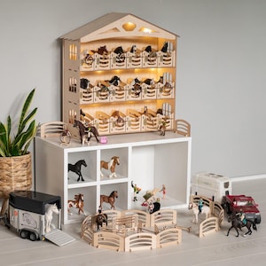 Ecurie 18 box + éclairage + accessoires pour chevaux Schleich Papo Breyer pferde jouet de grange en bois pferdestall accessoires jouets écurie pour chevaux