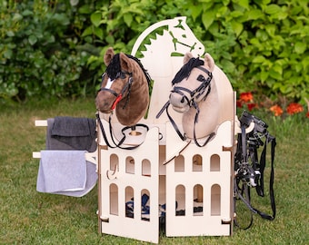 HOBBY HORSE stable stand for 2 horses - Handmade stall stable Handmade wooden stand for 2 Hobby Horse stick horses Pferdeställe steckenpferd