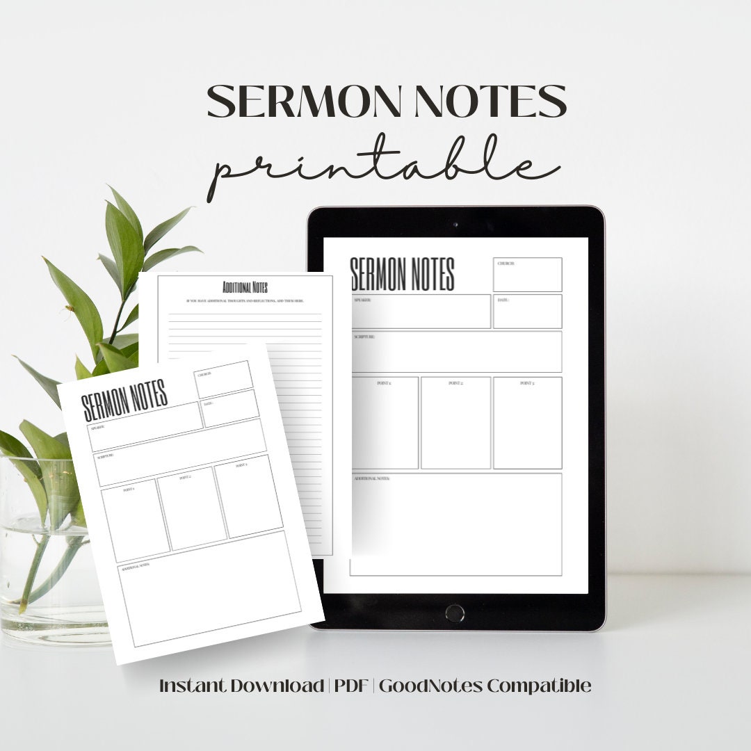 Sermon Notes for Beginners, Church Notes Printable PDF Template, Bible ...