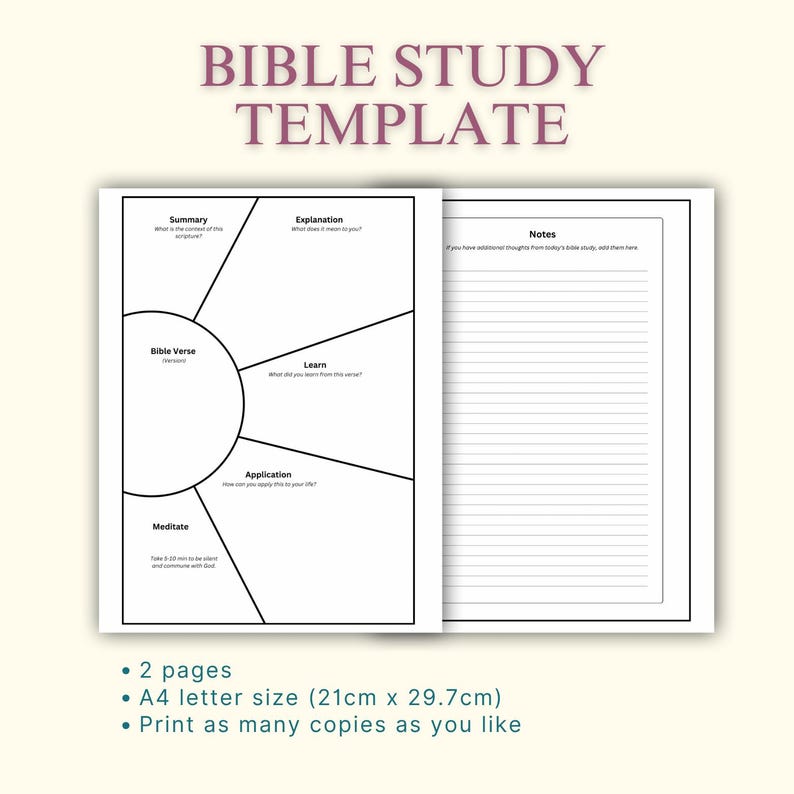 A4 Sunshine Method Bible Study Template for Verse Mapping: Printable ...