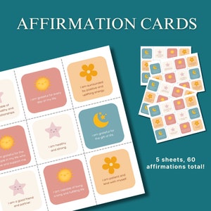 60 carte di affermazioni positive stampabili per le donne - Relazioni, finanze e cura di sé, carte di fiducia motivazionali, positività quotidiana