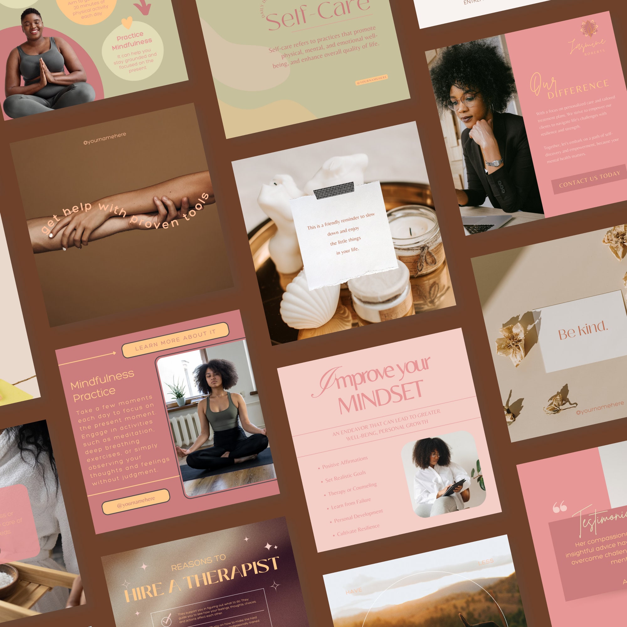 Mental Health Instagram Templates, Editable Therapy Social Media Kit ...