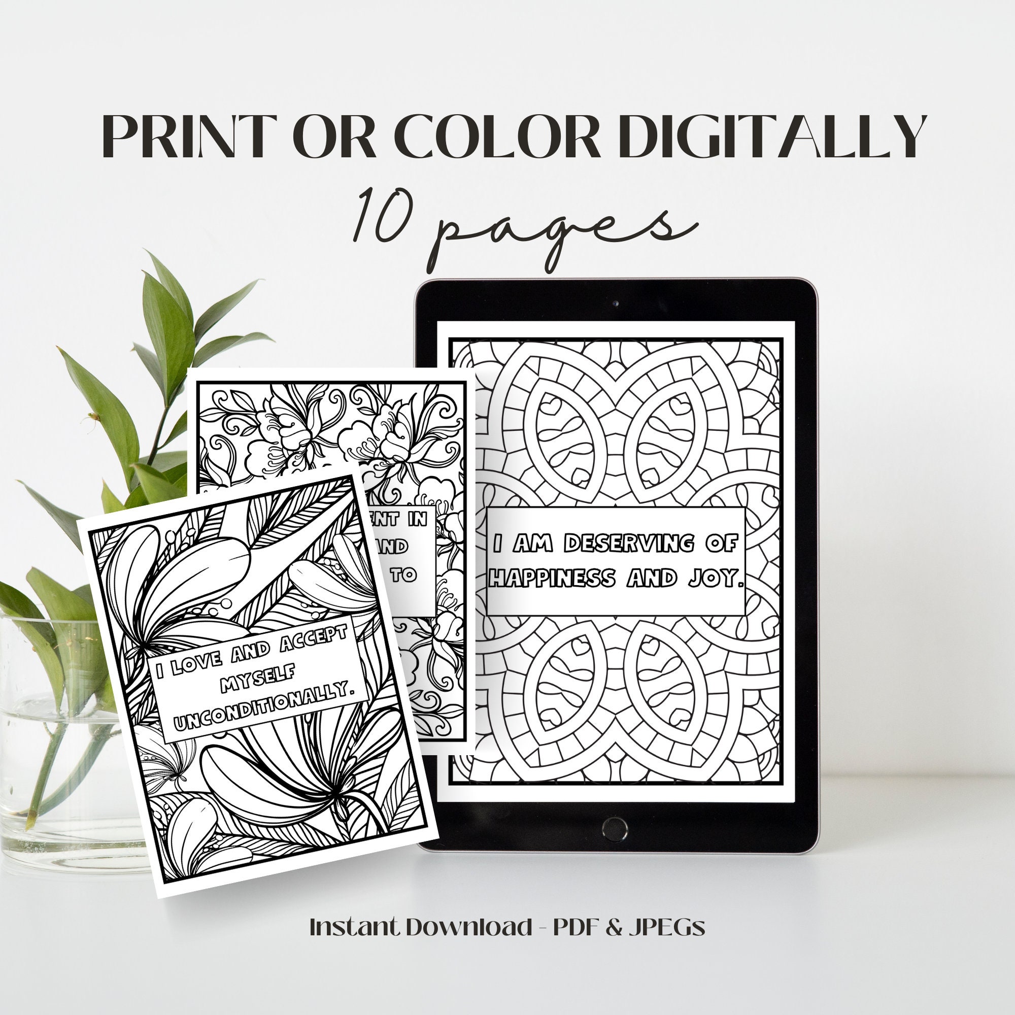 Positive Affirmation Coloring Book Printable, Self Care Coloring Pages