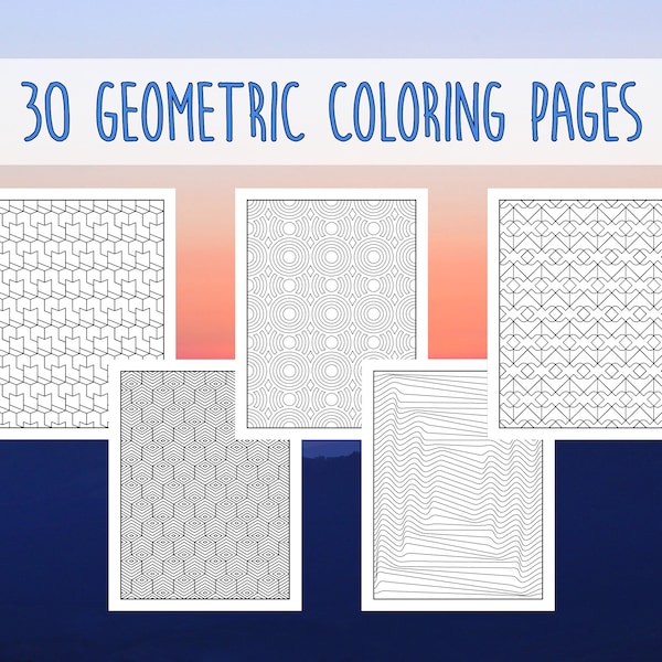 30 Geometric Coloring Pages, Geometric Shapes and Patterns Coloring Book for Adults and Older children, PDF Digital Download