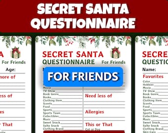 Frågeformulär om hemlig tomte för vuxna, utskrivbar hemlig tomte, frågeformulär för presentutbyte, frågeformulär om tomte för kollegor, presentutbyte