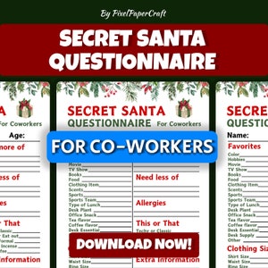 Secret Santa-Fragebogen für Erwachsene, Printable Secret Santa, Geschenk-Austausch-Fragebogen, Nikolaus-Fragebogen für Mitarbeiter, Geschenk-Austausch