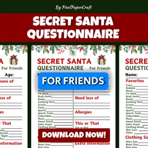 Secret Santa-Fragebogen für Erwachsene, Printable Secret Santa, Geschenk-Austausch-Fragebogen, Nikolaus-Fragebogen für Mitarbeiter, Geschenk-Austausch