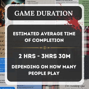 The image describes that the duration of the game is around 2 hours to 3 hours 30 minutes depending on how many people are playing the game