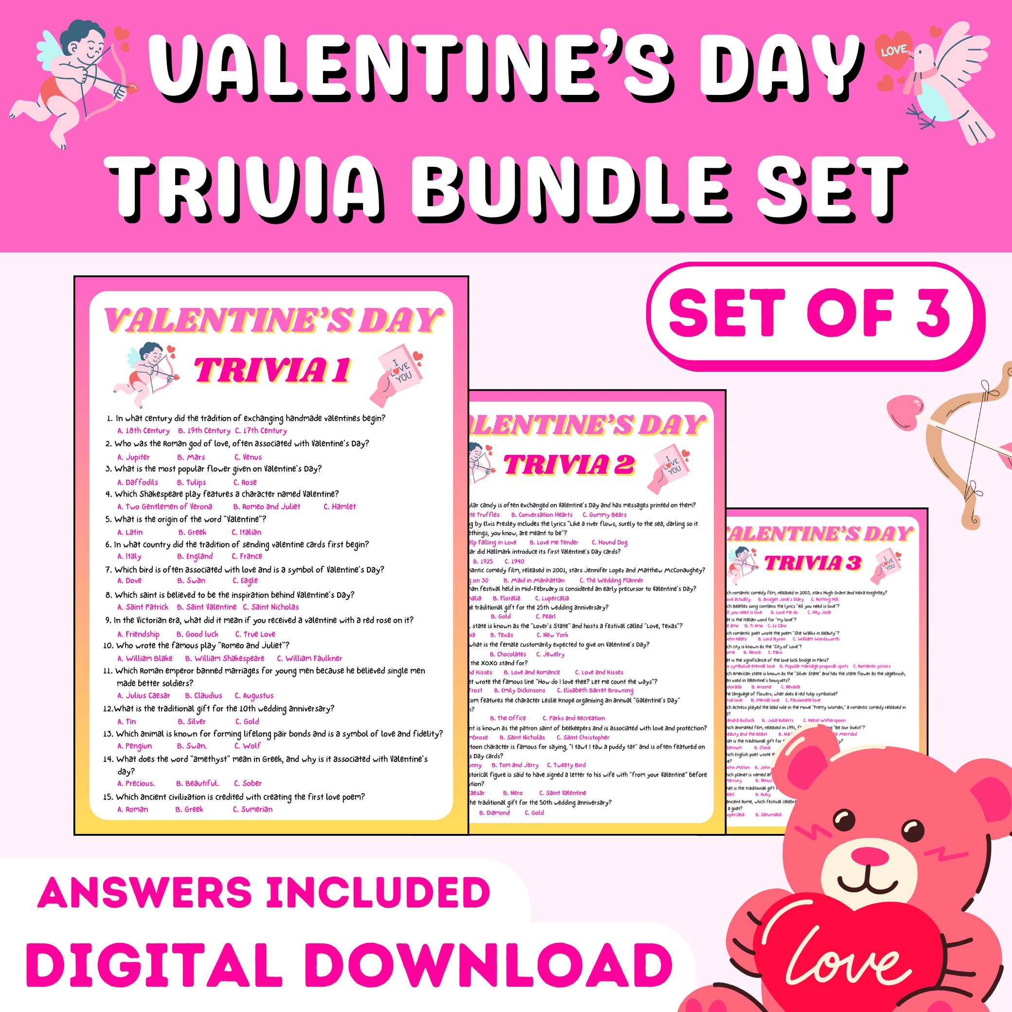 Valentines Day Trivia Game, Valentine Day Party Game for Kids ...