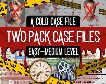 Utskrivbar mordmysterium-fil med kalla fall | 2-pack mordmysterium digital nedladdning | Detektiv- och true crime-spel | Olöst fall-fil