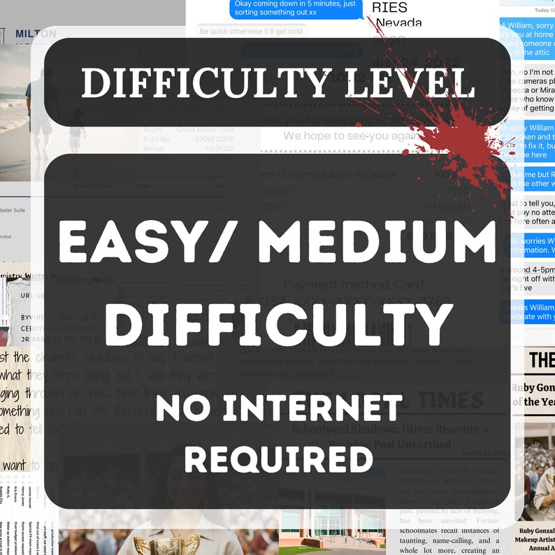 The image shows that it is a easy or medium difficulty, the game, and that internet is not required to play this game and all can be done with all the files included