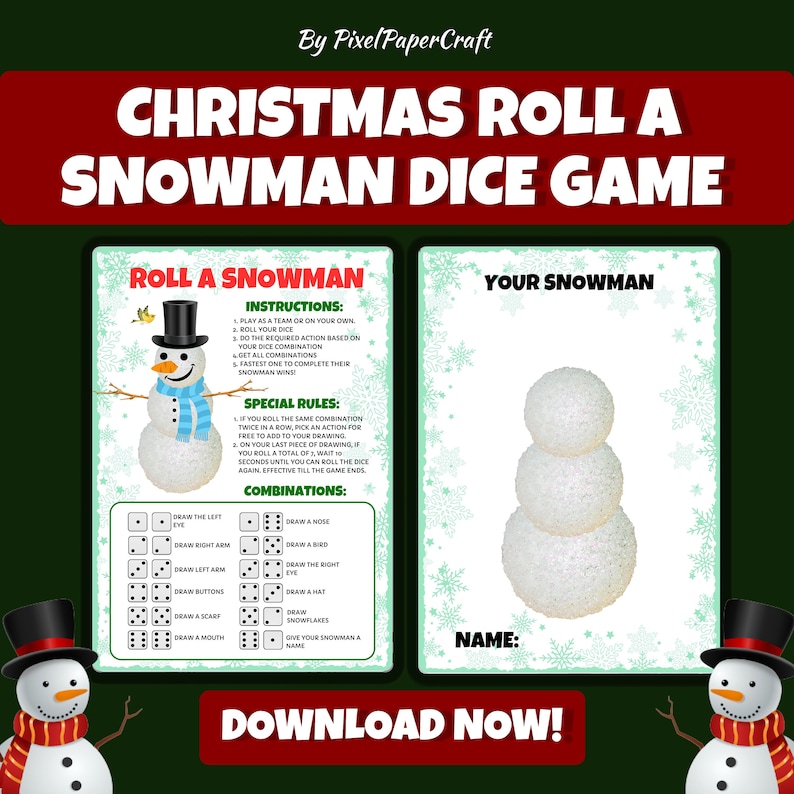 Roll A Snowman Game | Printable Christmas Dice Game | Winter Activity ...