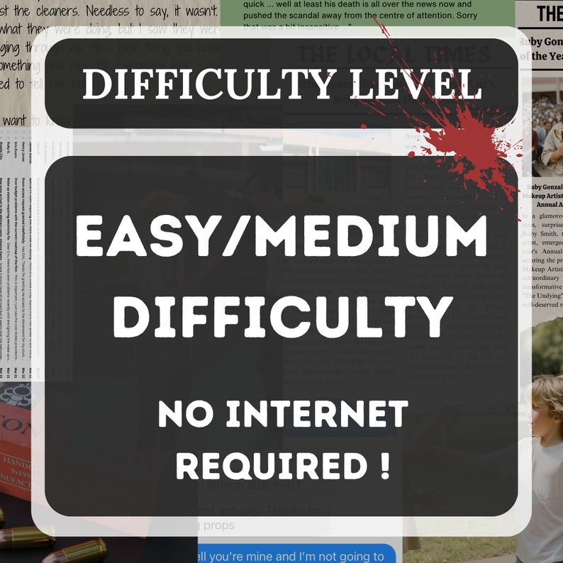 The image shows that it is a easy or medium difficulty, the game, and that internet is not required to play this game and all can be done with all the files included