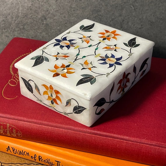 Pietra Dura Marble and Mineral Trinket Box ~ India - image 2