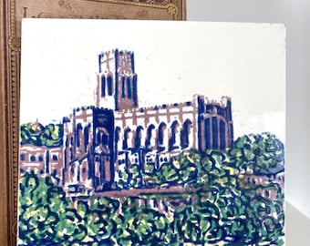 West Point Cadet Chapel vintage hand-painted ceramic tile wall hanging