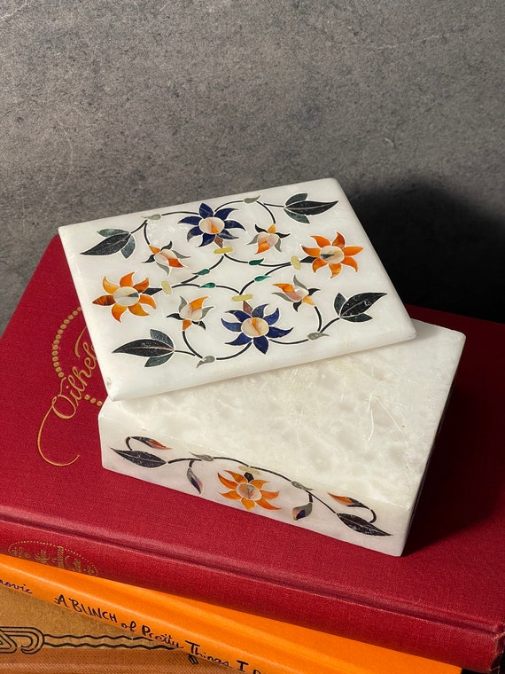 Pietra Dura Marble and Mineral Trinket Box ~ India - image 7
