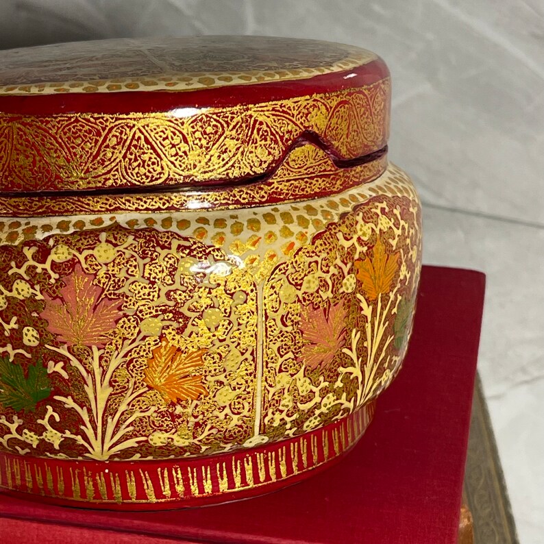 Kashmir Paper Mache Lidded Brass Trinket Box Bild 10